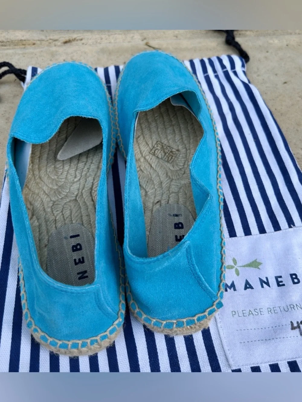 Manebi Turquoise Suede Espadrilles Slip On Flats Size EU 42 US 11 11.5